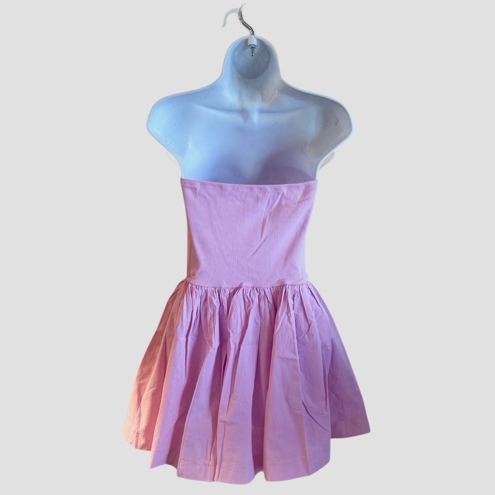 Double Zero Strapless Mini Dress Size Large Pink Pull On Flowy Skirt Stretch Top - Picture 6 of 12
